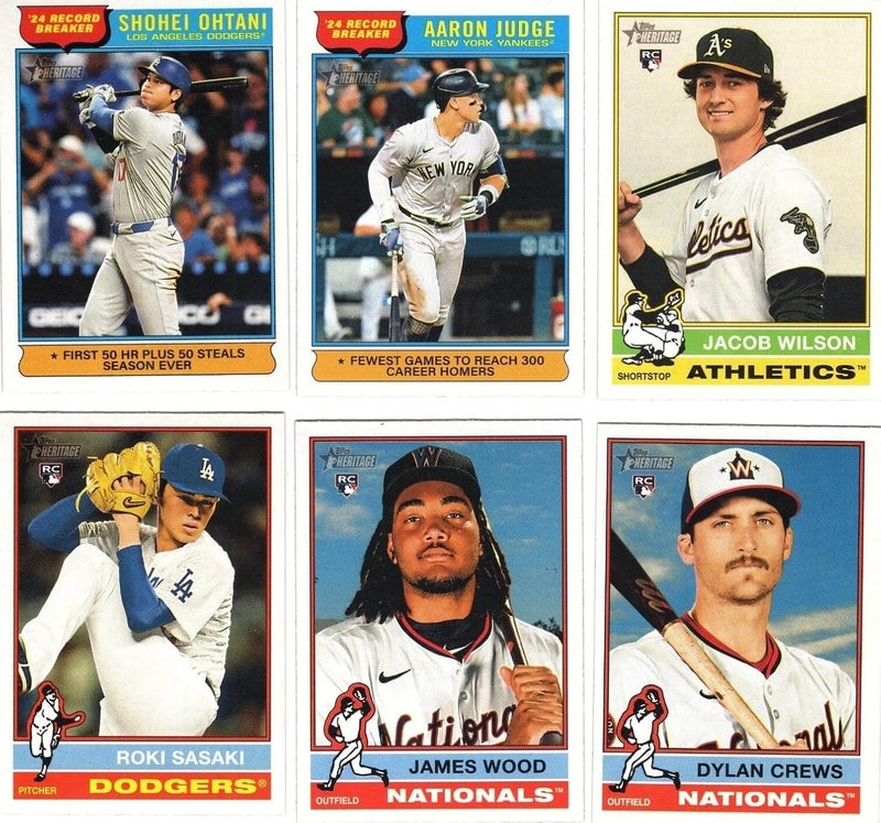 SCORE 2025 Topps Heritage Baseball Complete Mint Basic 400 Card Hand Collated Set in Classic 1976 Design featuring Rookie Cards of Dylan Crews and James Wood Plus Stars Shohei Ohtani Aaron Judge and MORE - Image 1